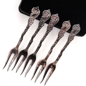 Nils Johan Sweden NIJ4 Silverplate 4" Snail Appetizer Cocktail Lemon Forks 5 pc